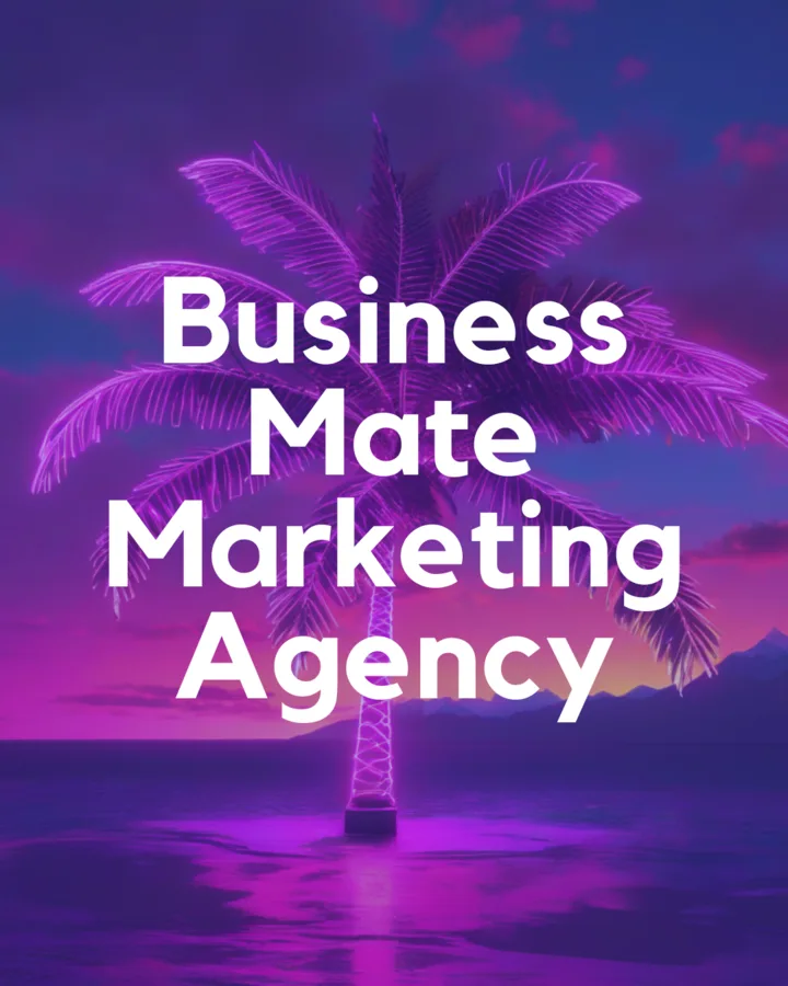 Business Mate Marketing Agency logo: a neon palm tree at dusk